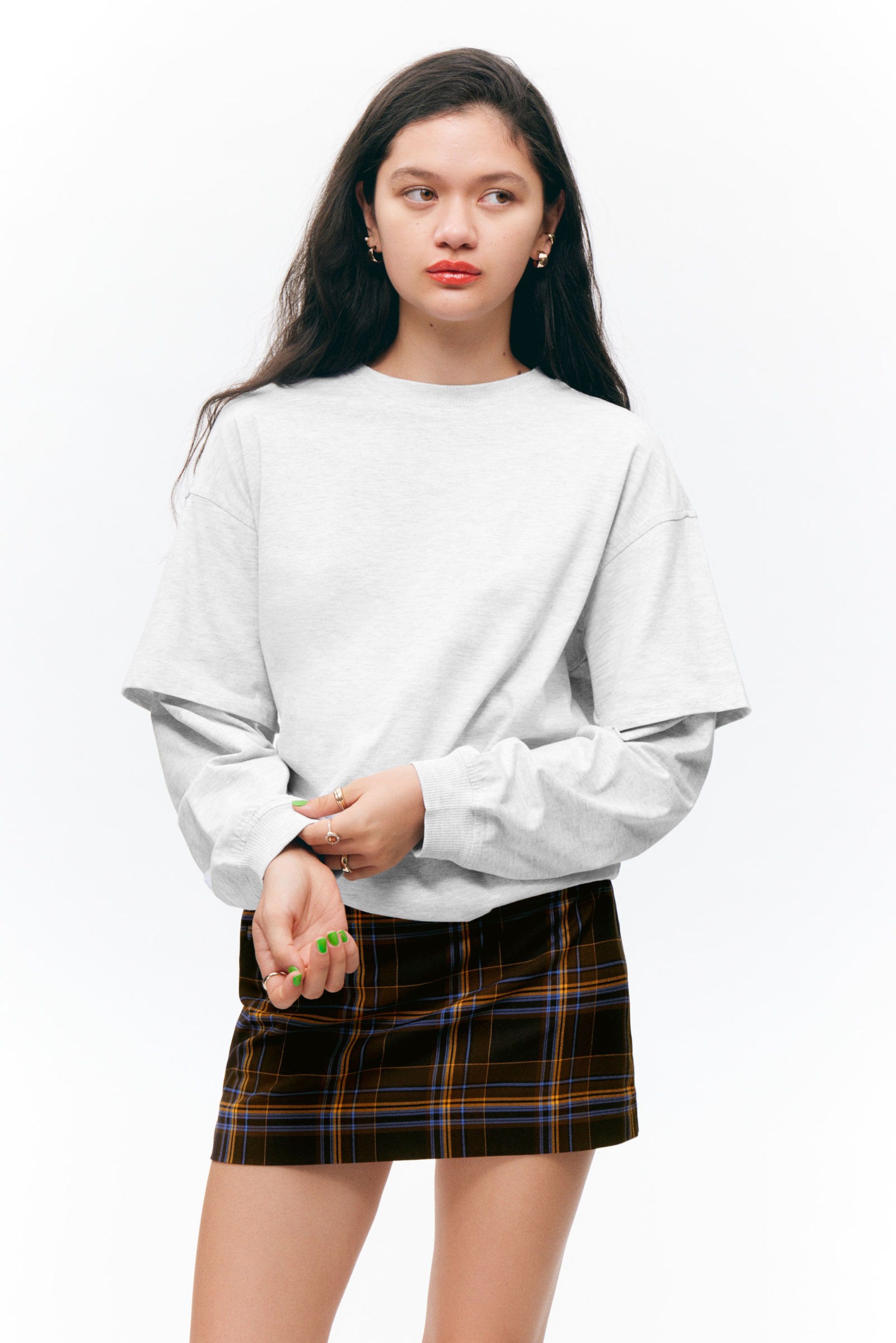 #C8C8C8 - Long-Sleeved Double-Layered Oversized T-shirt - 1