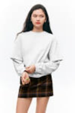 Grey Melange - Long-Sleeved Double-Layered Oversized T-shirt - 0