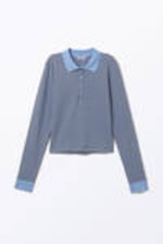 Blue & Black Stripes - Long-Sleeved Polo Top - 3