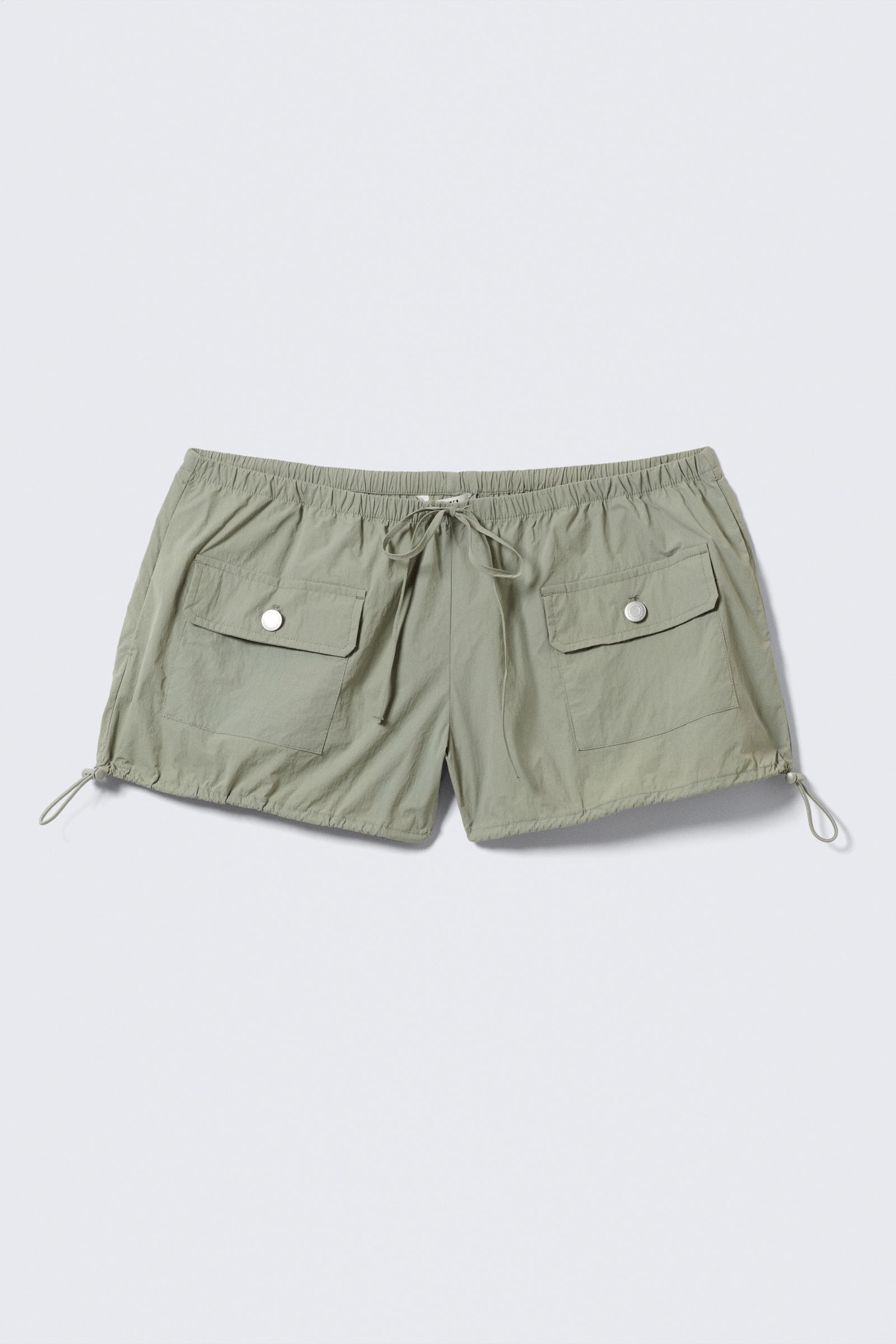 Light Khaki Green - Drawstring Mini Cargo Shorts - 4