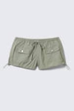 Light Khaki Green - Drawstring Mini Cargo Shorts - 4