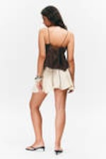 Dark Brown - Drawstring Poplin Strap Top - 3