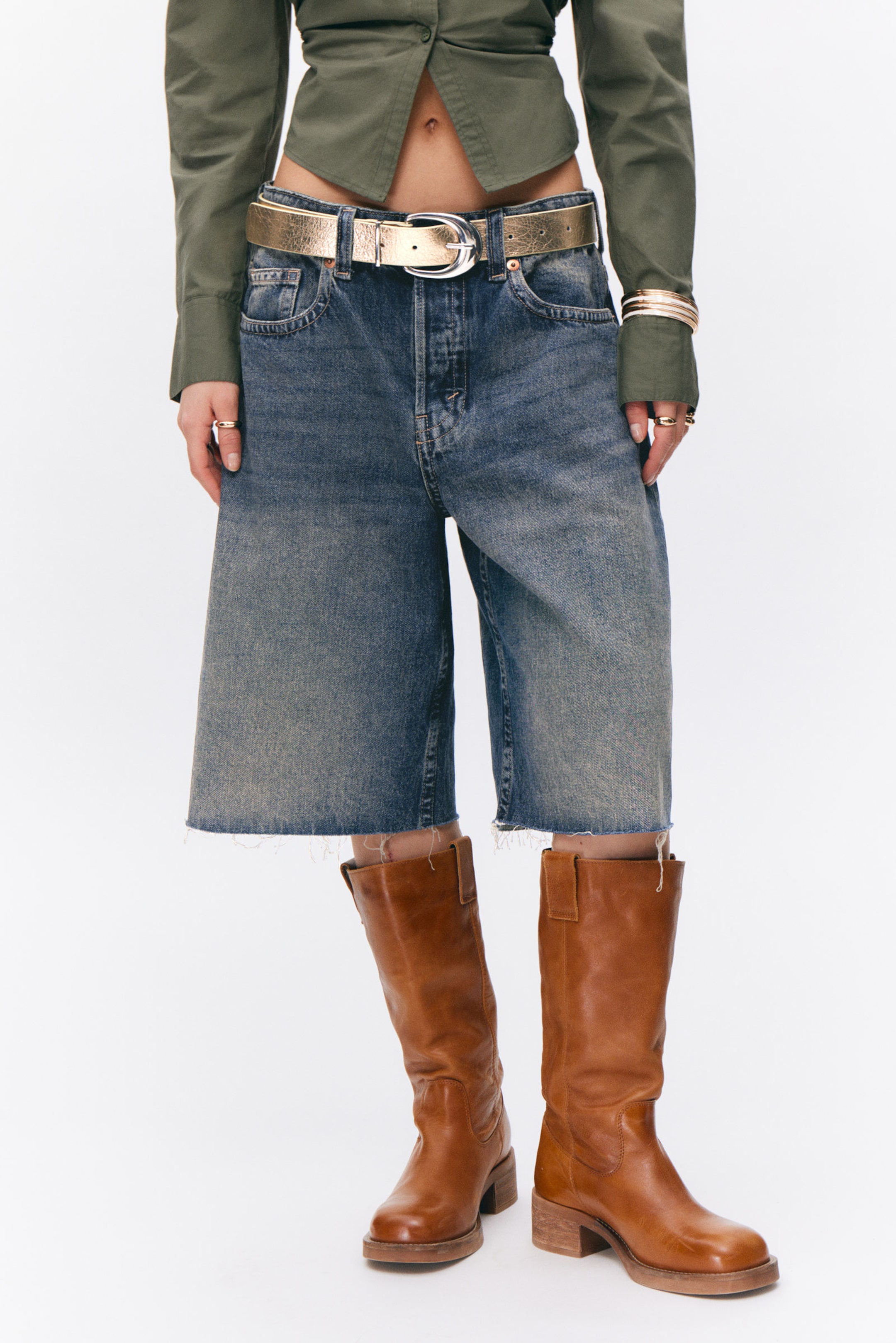 Desert Blue - Peggy Low Waist Loose Baggy Leg Denim Shorts - 1