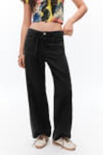 Black - Low Waisted Relaxed Twill Trousers - 1