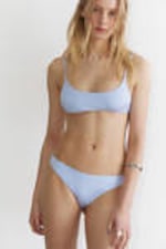 Shiny Light Blue - Scooped High-Cut Bikini Bottoms - 0