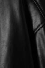 Black - Faux Leather Bomber Jacket - 5