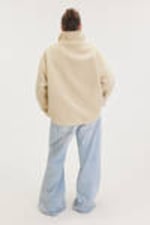 Dusty White - Pink Lining - Loose Fleece Zip Jacket - 3
