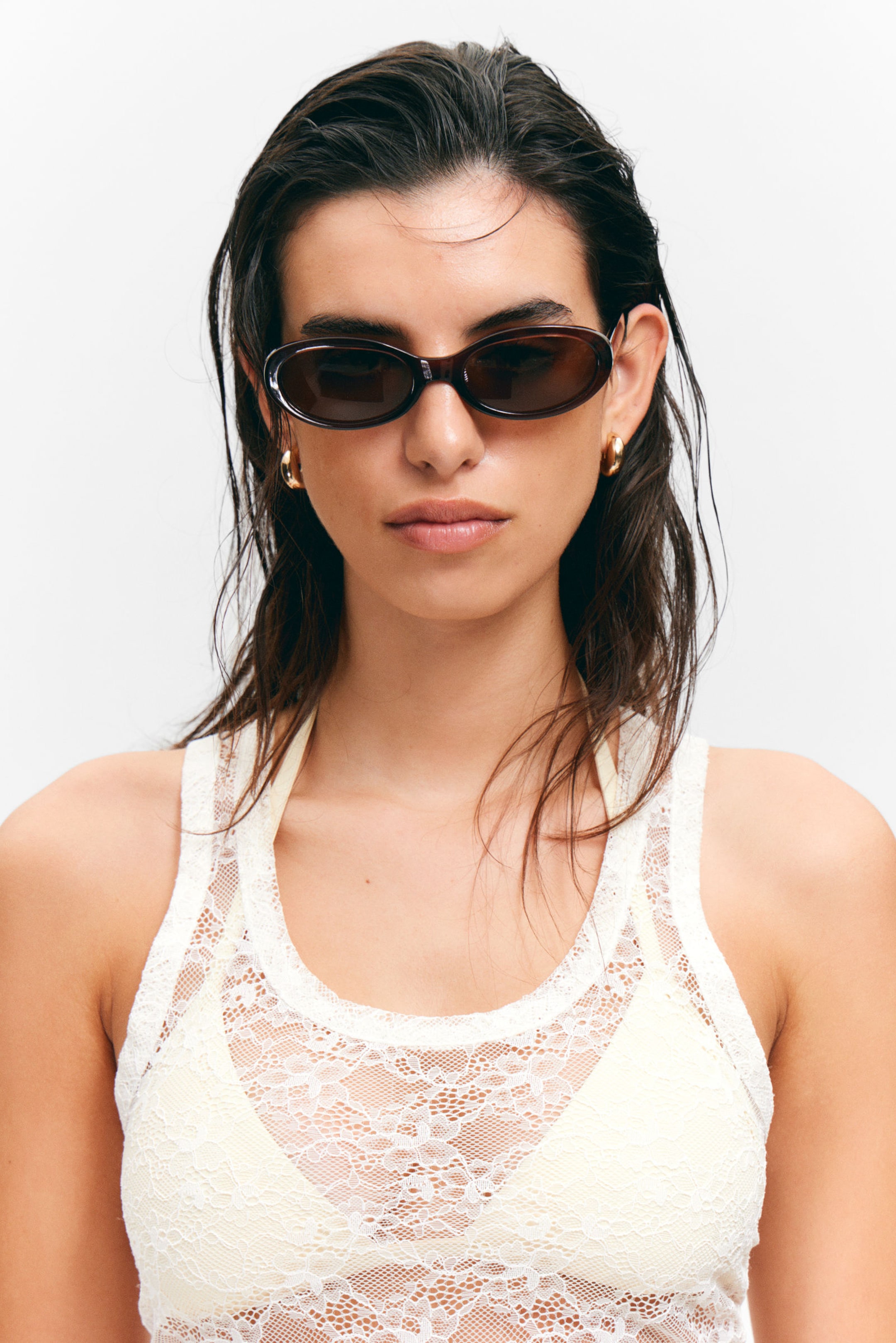 #4A312C - Slim Oval Tinted Sunglasses - 1