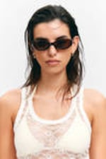 Dark Brown - Brown Lenses - Slim Oval Tinted Sunglasses - 0