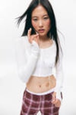 White - Sheer Ribbed Cardigan - 1
