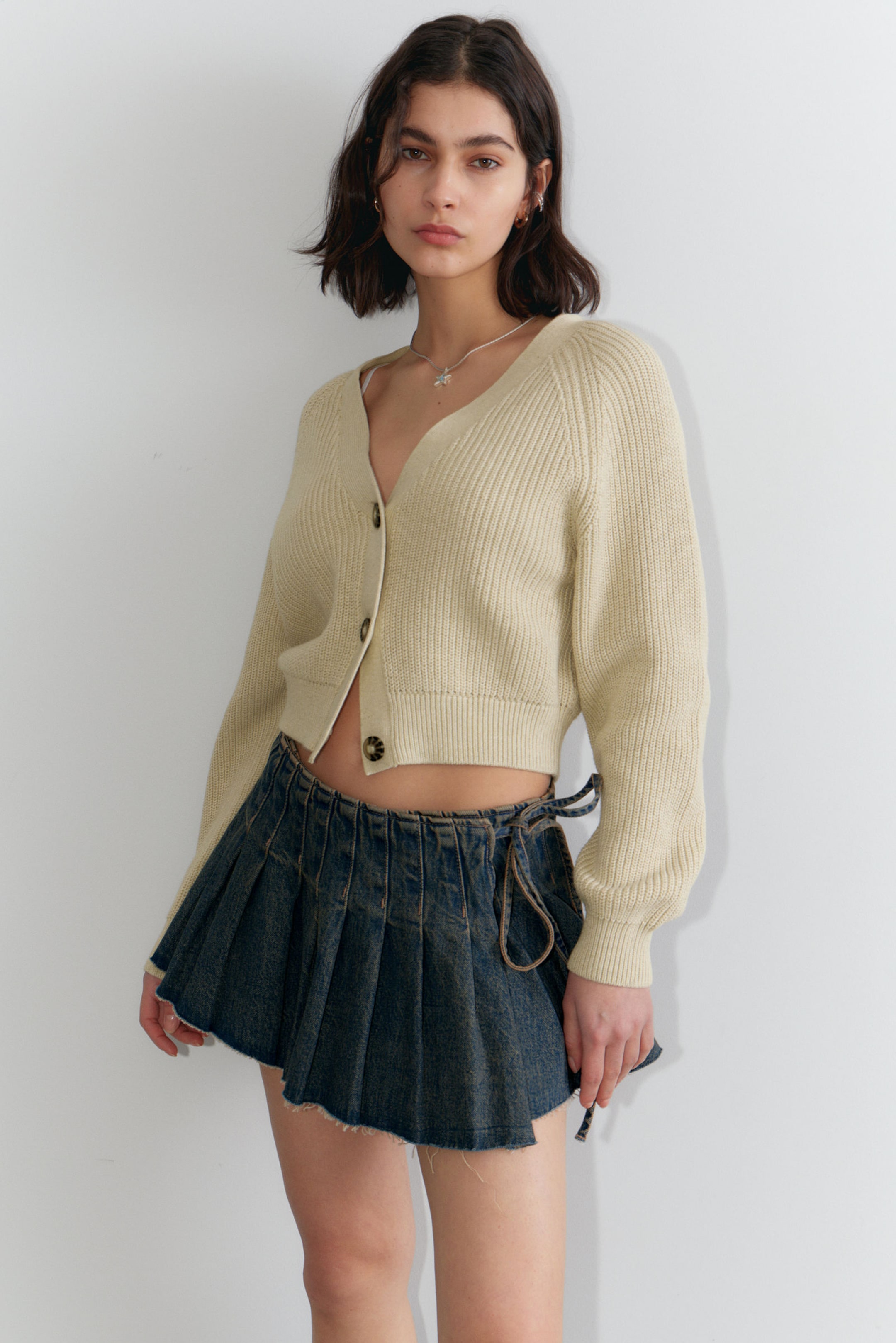 Beige - Chunky cropped cardigan - 1