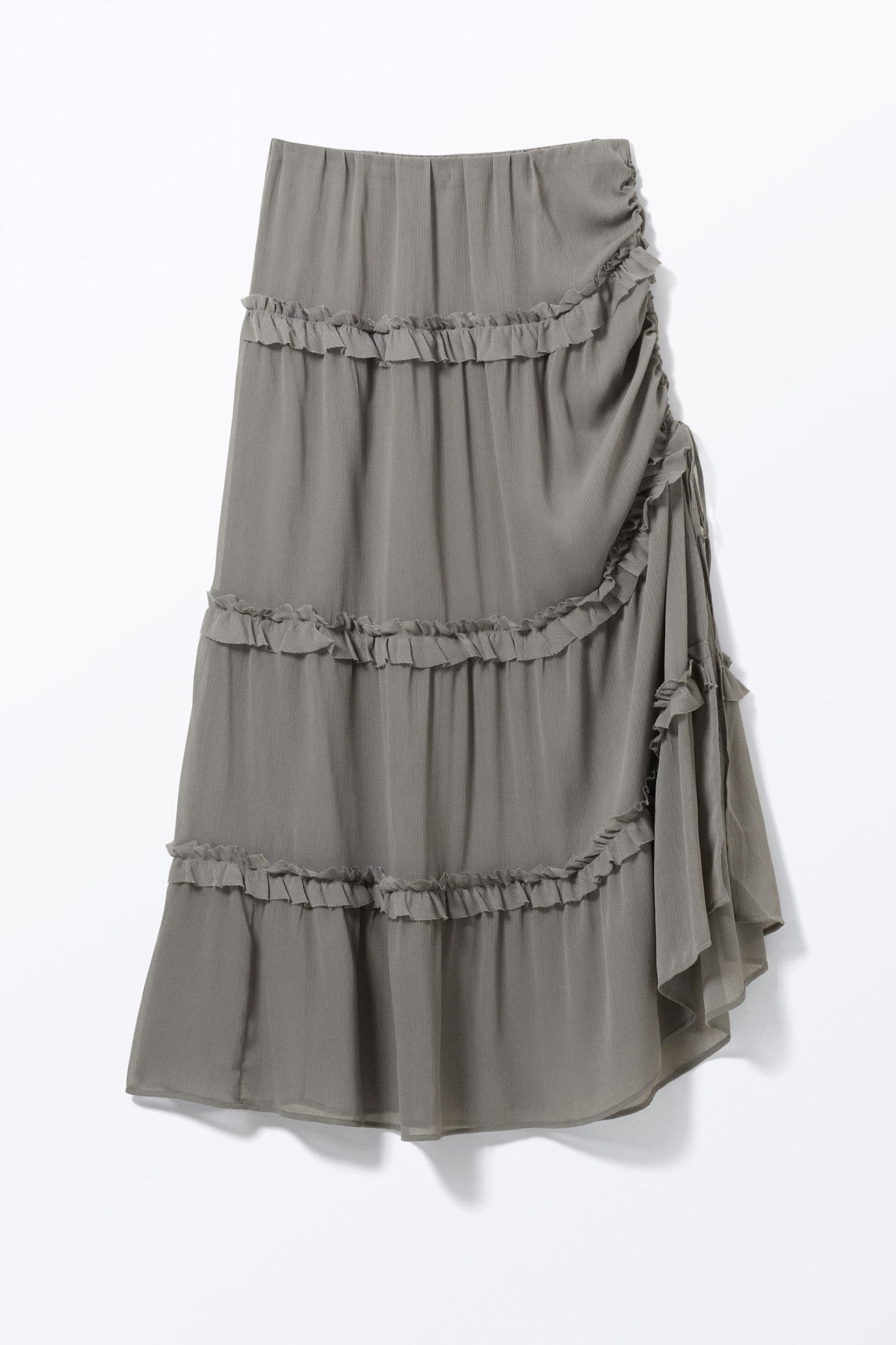 Dusty Grey - Tiered Frilled Maxi Skirt - 3