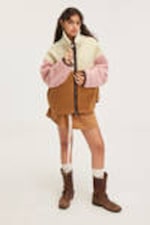 Beige/Brown/Pink - Loose Fleece Zip Jacket - 1