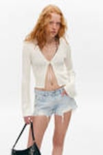 White - Ribbed Tie-Front Cardigan - 0
