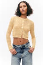 Beige - Fitted Long-Sleeved Knitted Cardigan - 1