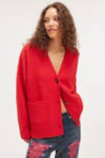 Bright Red Melange - Relaxed knitted cardigan - 1