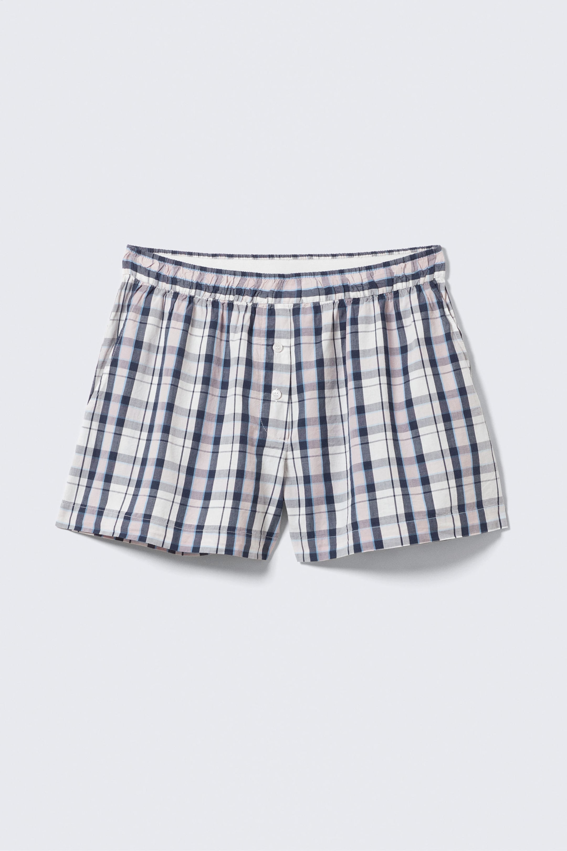 White - Blue Check - Relaxed Cotton Boxer Shorts - 4