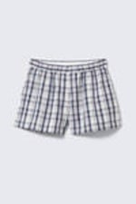White - Blue Check - Relaxed Cotton Boxer Shorts - 4