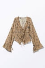 Beige - Astro Pop - Sheer Chiffon Tie Blouse - 3