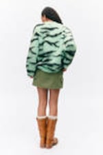 Light Green Zebra Print - Fluffy knit cardigan - 2