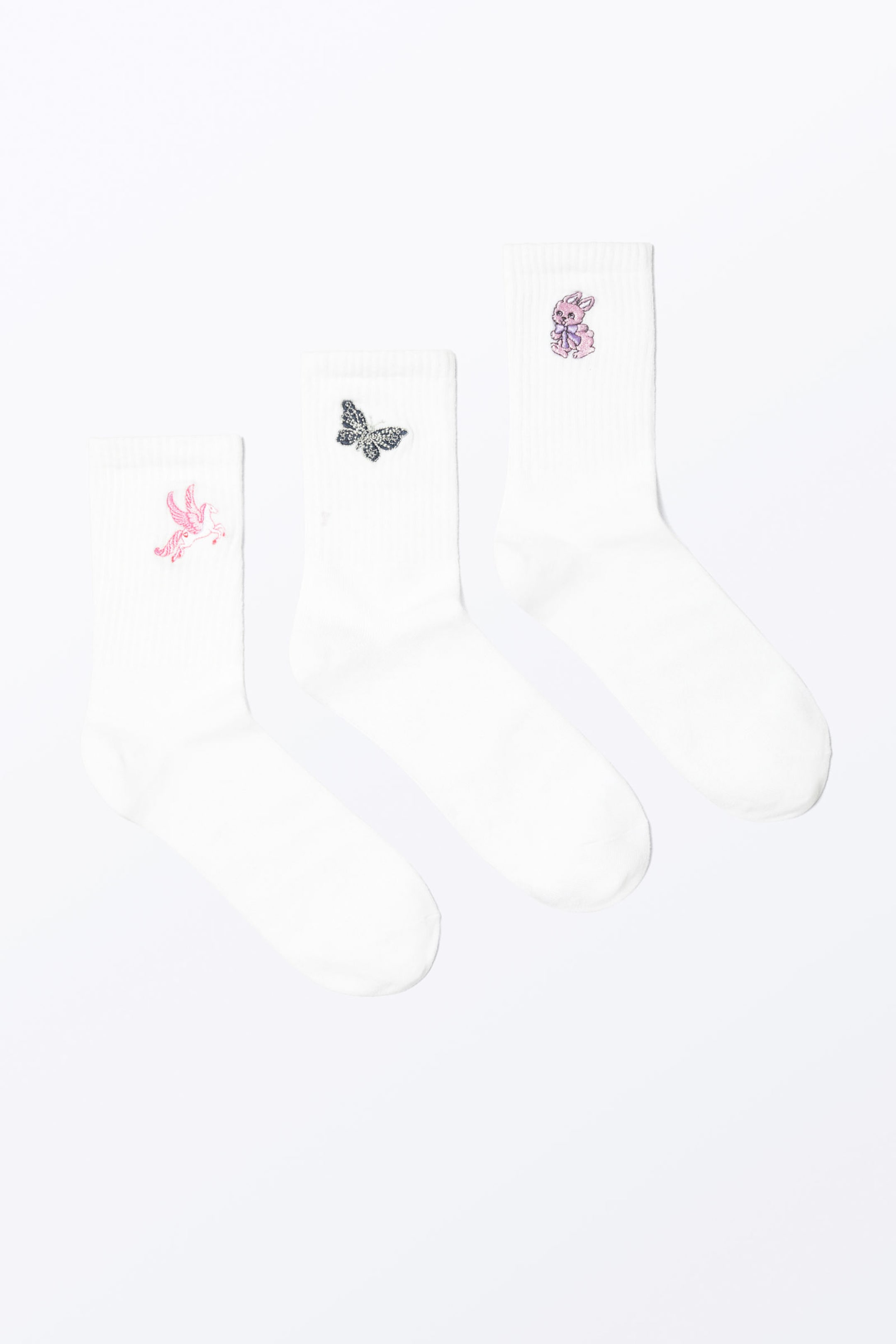 White - 3-pack Embroidered Socks - 0