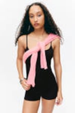 Black - Ribbed Fitted Jumpsuit - 1