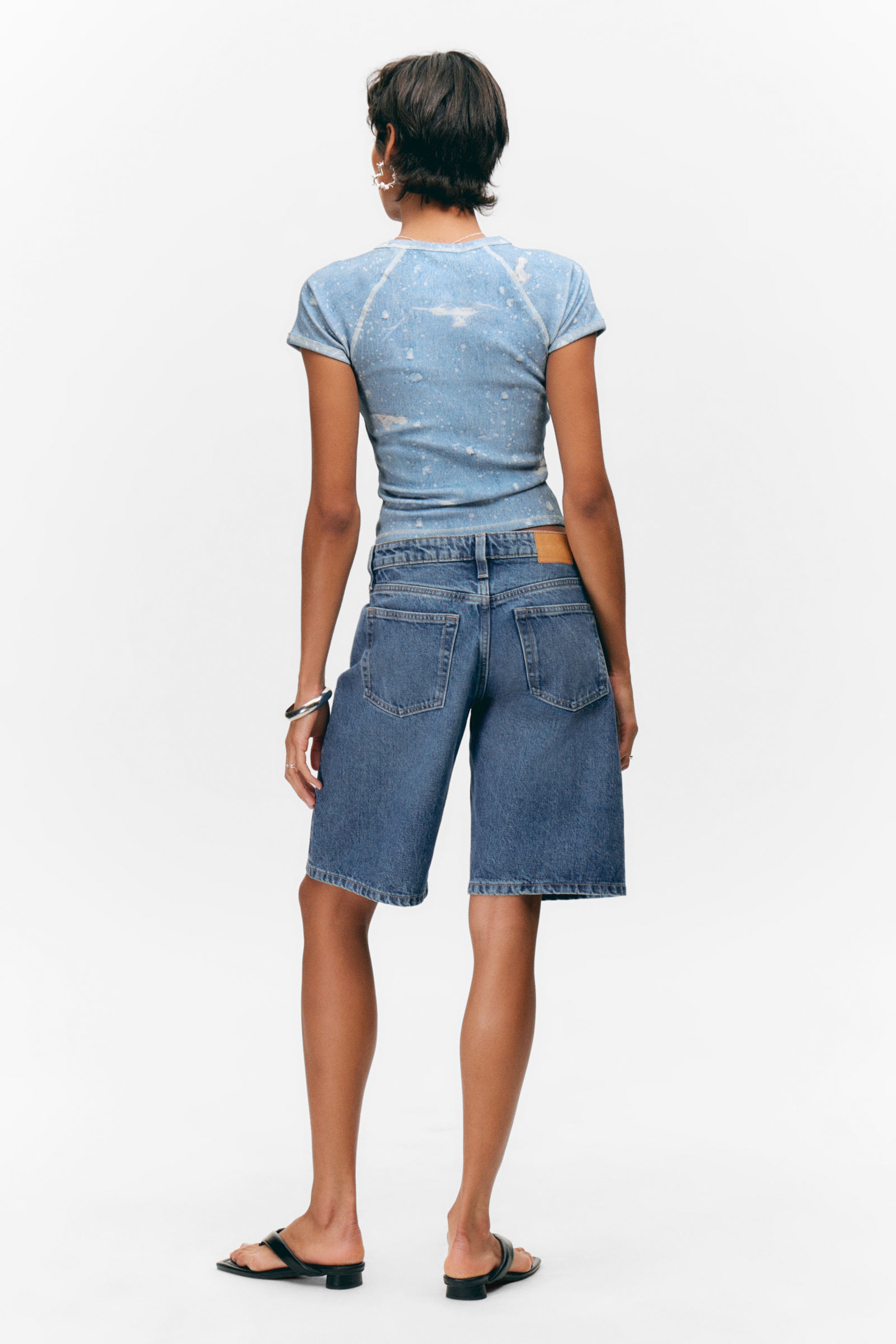 Sunset Blue - Medium Blue - Imoo Low-Rise Wide Leg Denim Shorts - 4