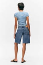 Sunset Blue - Medium Blue - Imoo Low-Rise Wide Leg Denim Shorts - 4