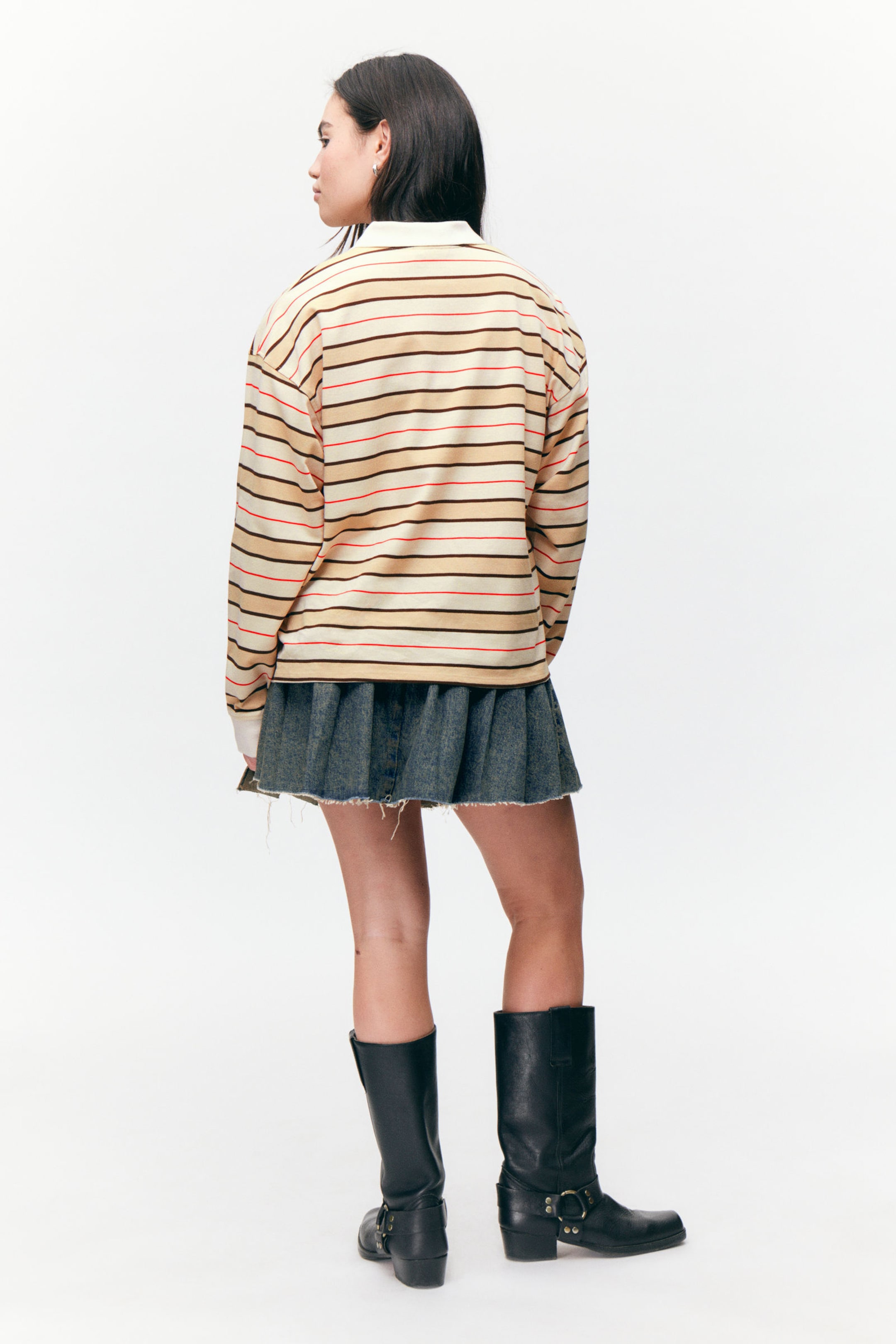 Striped Beige - Long Sleeve Rugby Polo Top - 3