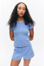 Dusty Blue - Soft Short-Sleeved Pointelle Top - 0