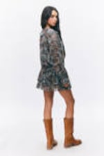Leopard-Paisly Pattern - Frilled V-neck Mini Dress - 2