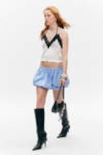 Striped Blue - Balloon Mini Cotton Skirt - 2