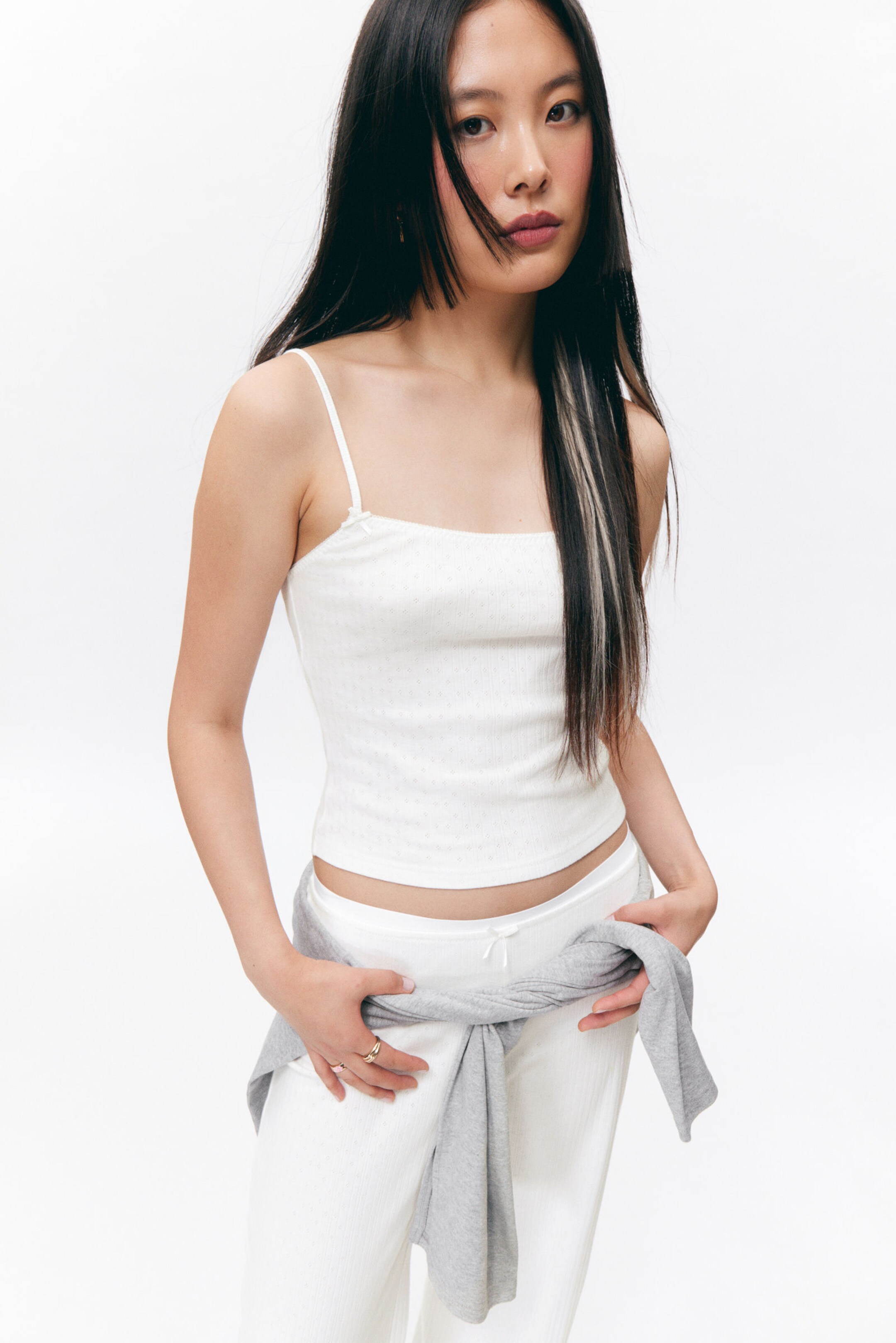 #F0EFEC - Pointelle Strap Top - 2
