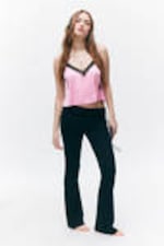 Pink - Black Lace - Lace Satin Strap Top - 0