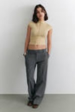 Striped Dark Grey - Low Waisted Pleated Suiting Trousers - 0