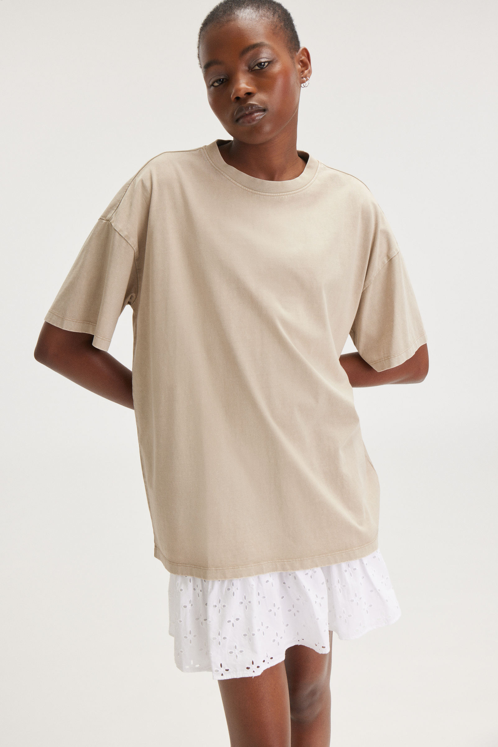 oversized cotton t-shirt - Washed Beige | Monki WW