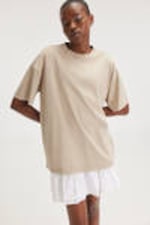 Washed Beige - Oversized Cotton T-shirt - 0