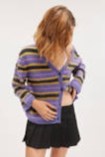 Purple Multi Stripe - Fluffy knit cardigan - 1
