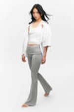 Dusty Grey - Low Waist Flared Ribbed Trousers - 2