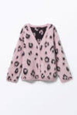 Light Pink - Leopard - Fluffy knit cardigan - 3