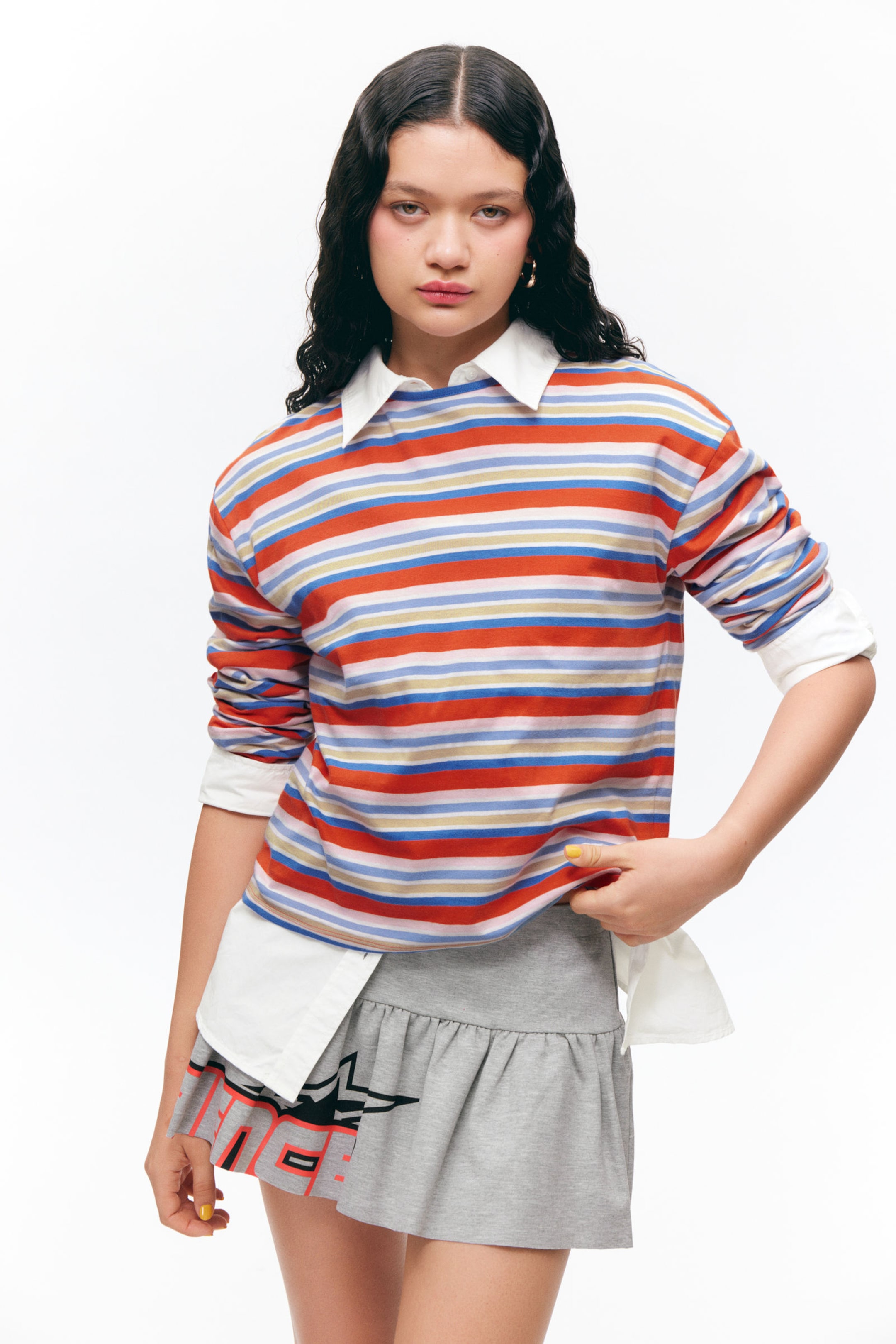Bright Orange - Multi-stripe - Boxy Sleeve T-Shirt - 0