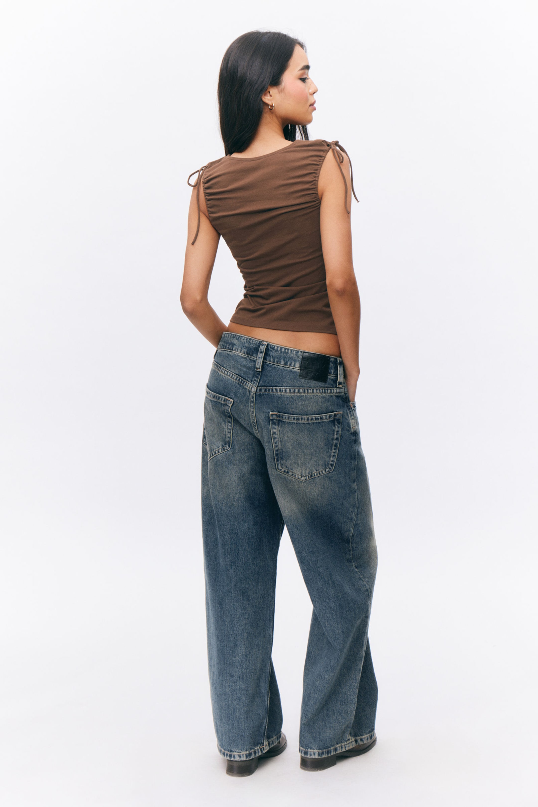 Brown - Sleeveless Tie Keyhole Top - 2