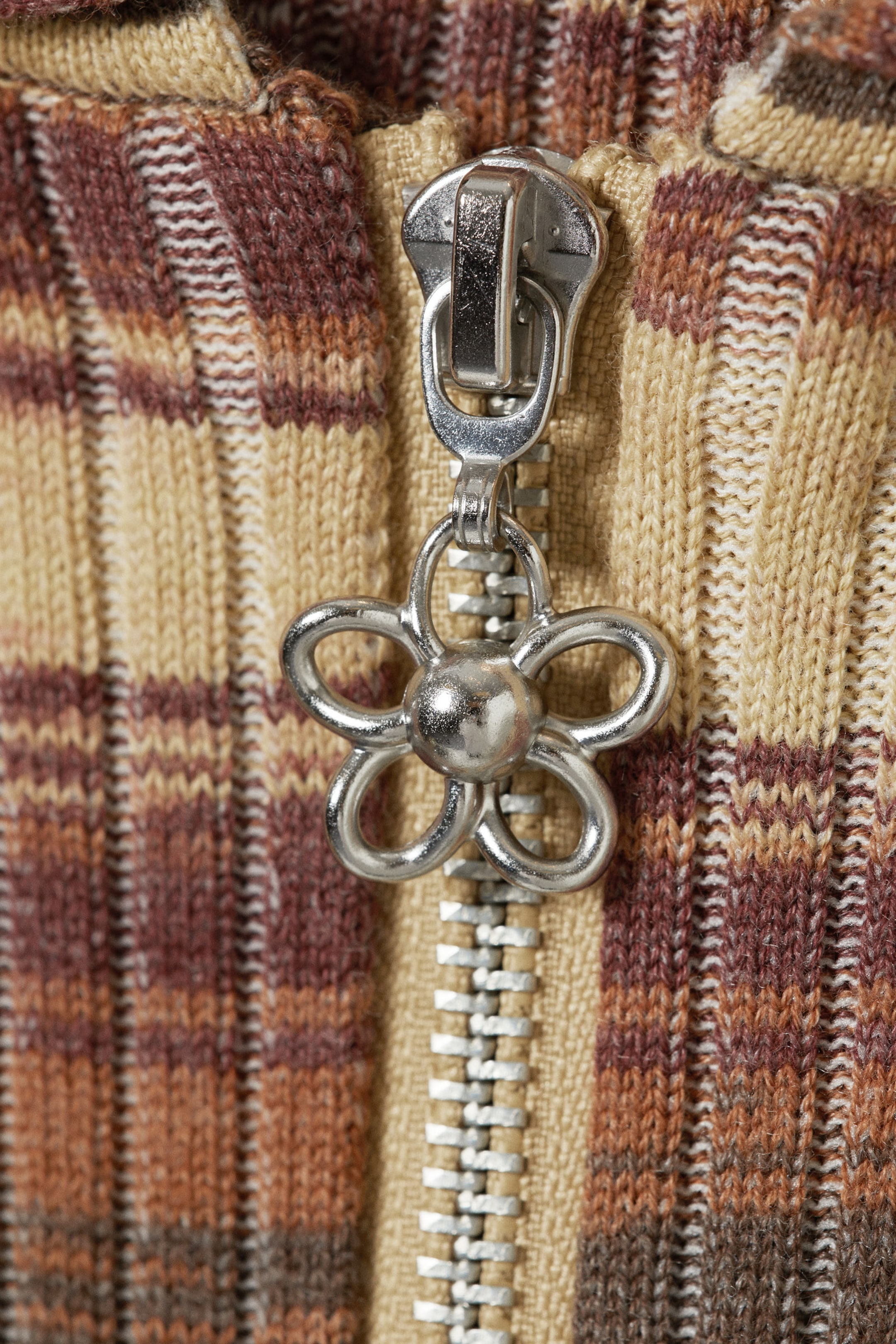 Brown Stripes - Flare-Sleeved Rib-Knitted Cardigan - 4