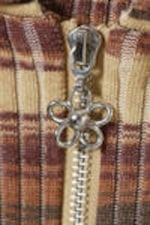 Brown Stripes - Flare-Sleeved Rib-Knitted Cardigan - 4
