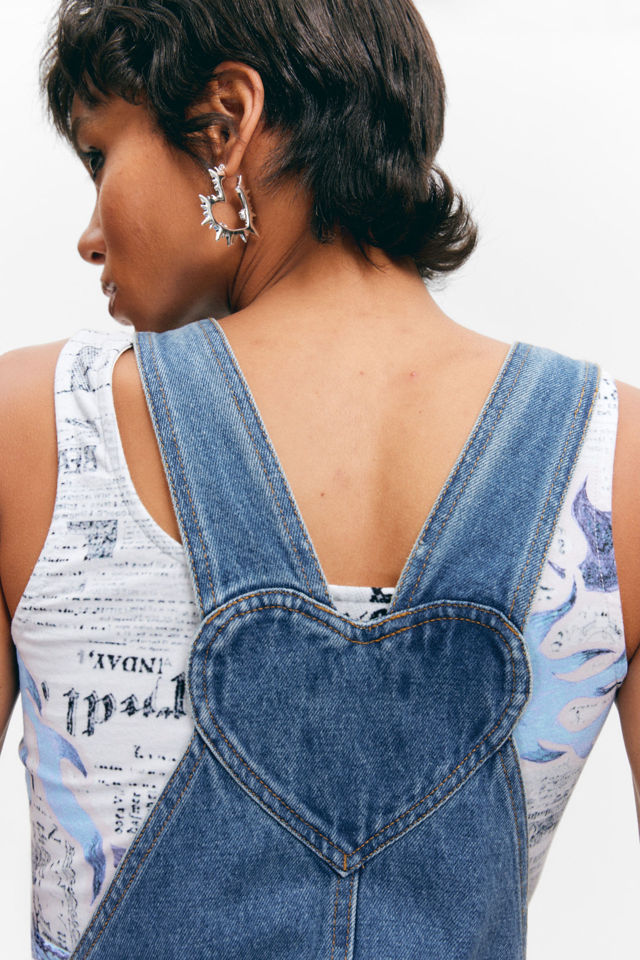 Sunset Blue - Medium Blue - Denim Dungaree Mini Dress - 2