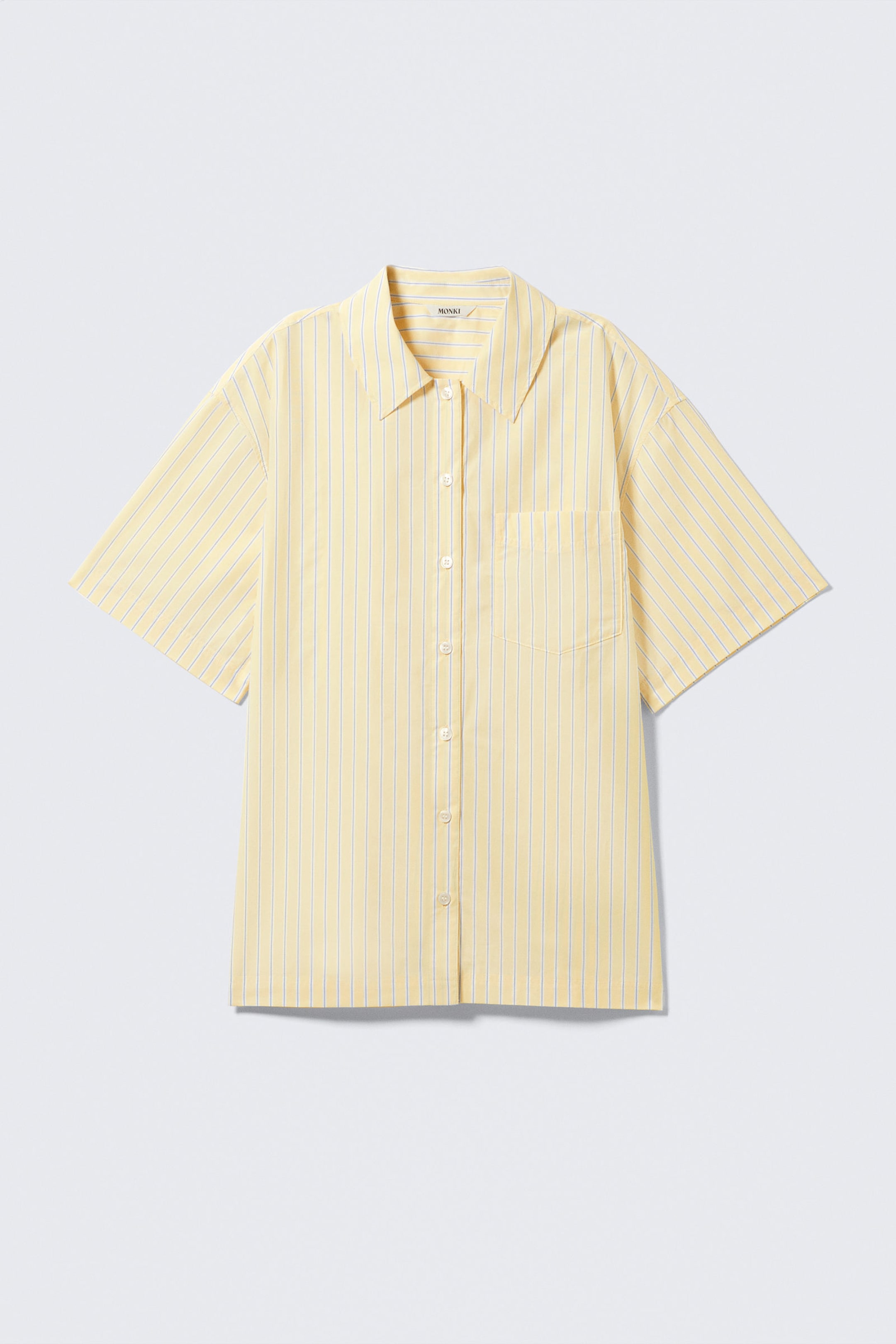 Striped Light Yellow - Oversized Short-Sleeved Cotton Poplin Shirt - 3