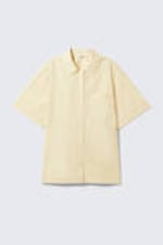 Striped Light Yellow - Oversized Short-Sleeved Cotton Poplin Shirt - 3