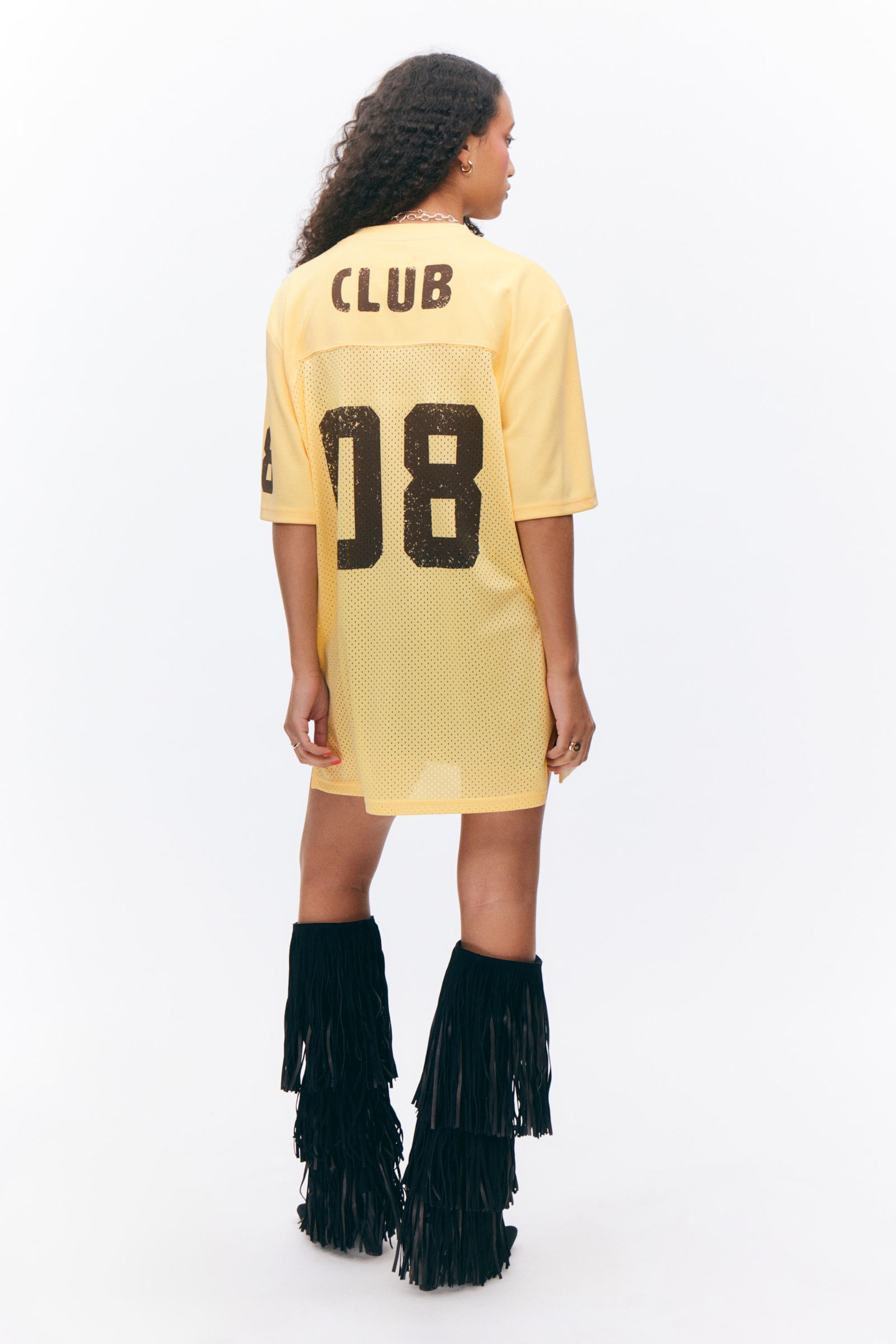 Light Yellow & Brown - Sporty Mini T-shirt Dress - 3