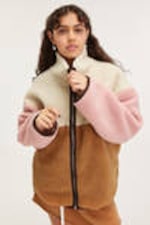 Beige/Brown/Pink - Loose Fleece Zip Jacket - 0