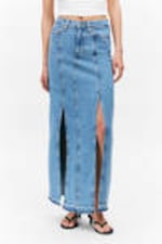 Fresh Blue - Medium Blue - Mid-Waist Split Denim Skirt - 1